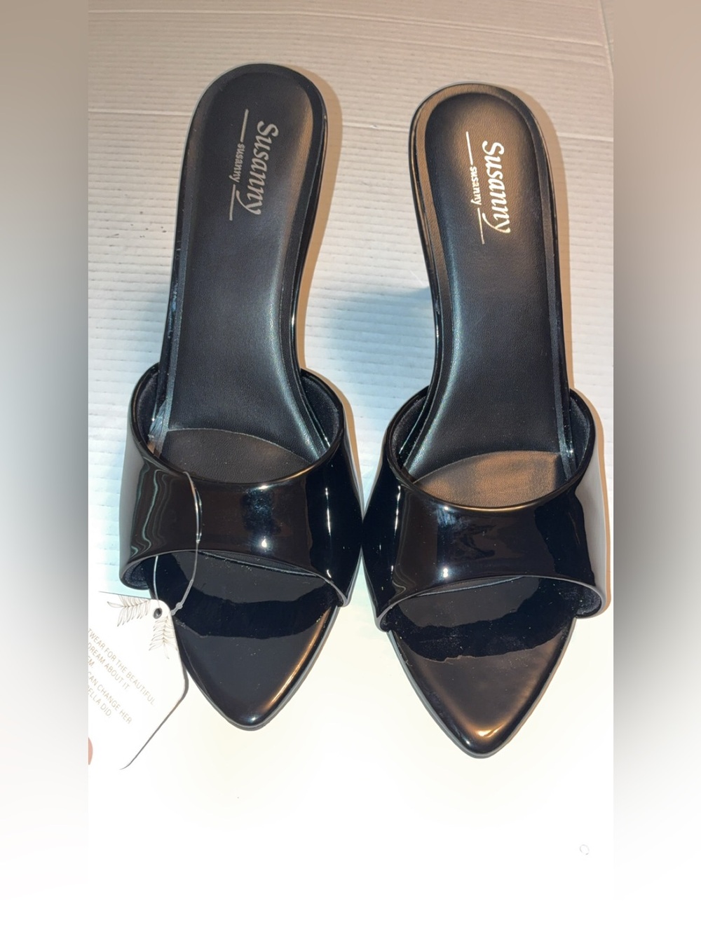 Black Patent Pointed Toe Slide Heels